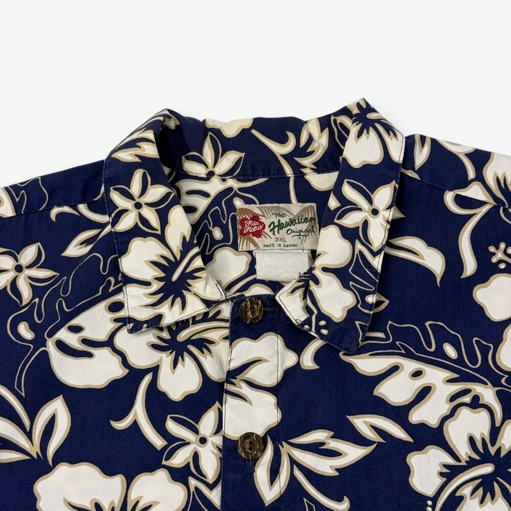 VTG Hilo Hattie Hawaiian Shirt Mens 3XL Blue Floral Aloha Camp Made In Hawaii